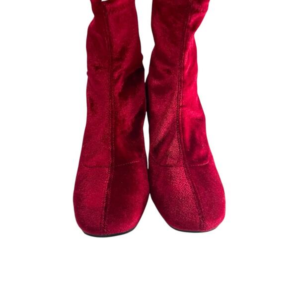 Zara Red Velvet Ankle Block Heel Boots | Size 36 6 - Picture 2 of 4